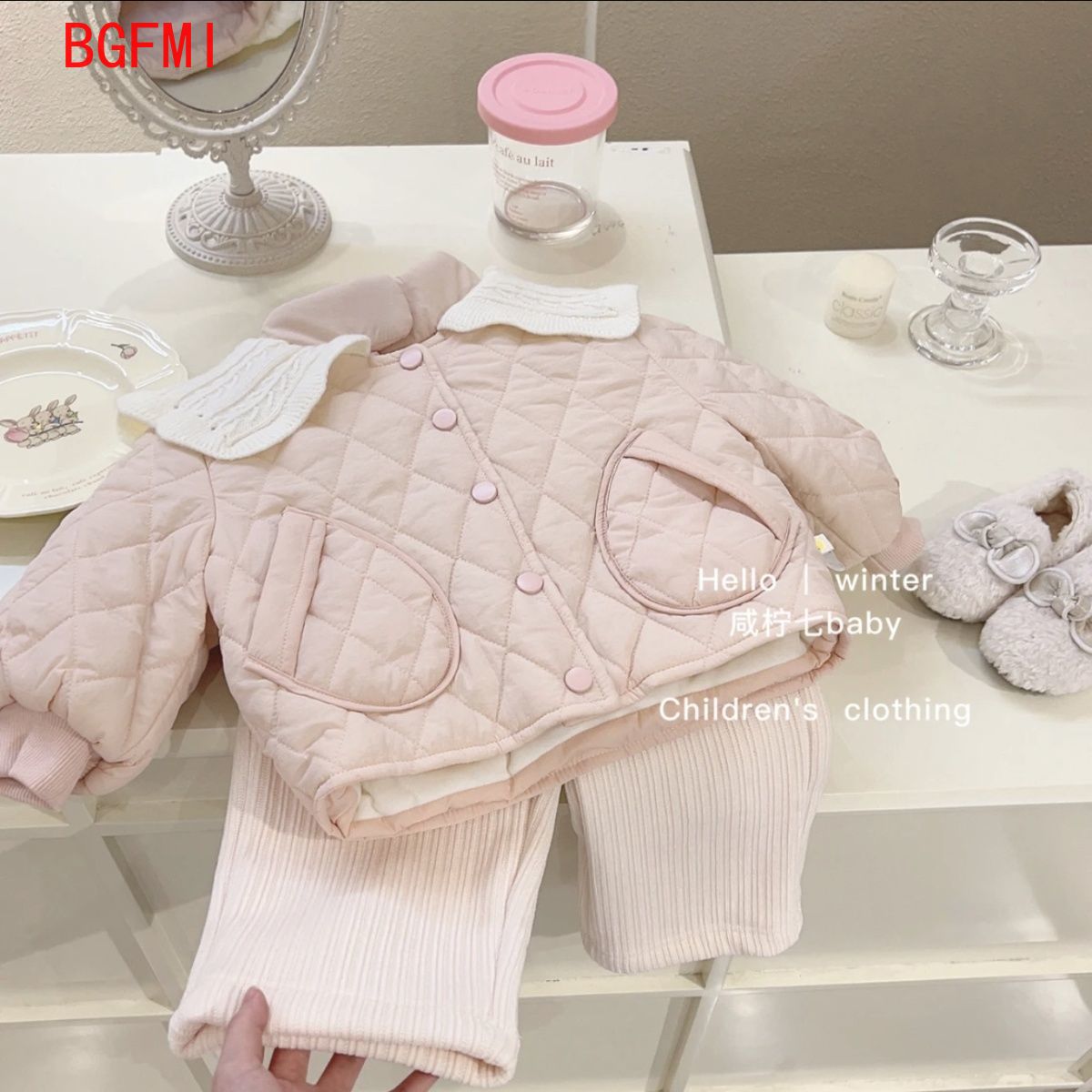 Baby Clothing Quilt - Kızlar Pembe Kadife İç Pamuklu Ceket